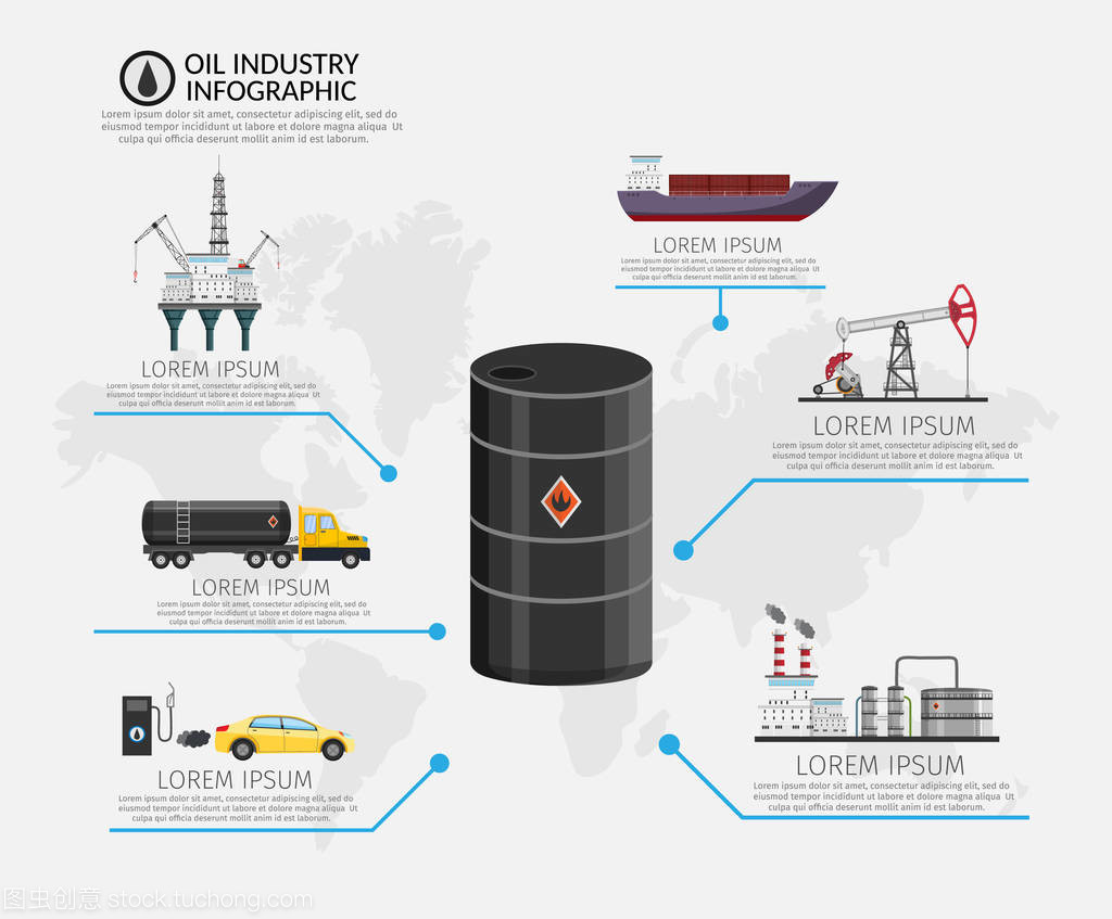 矢量加工汽油和运输信息图表生产要素集的石油钻机行业